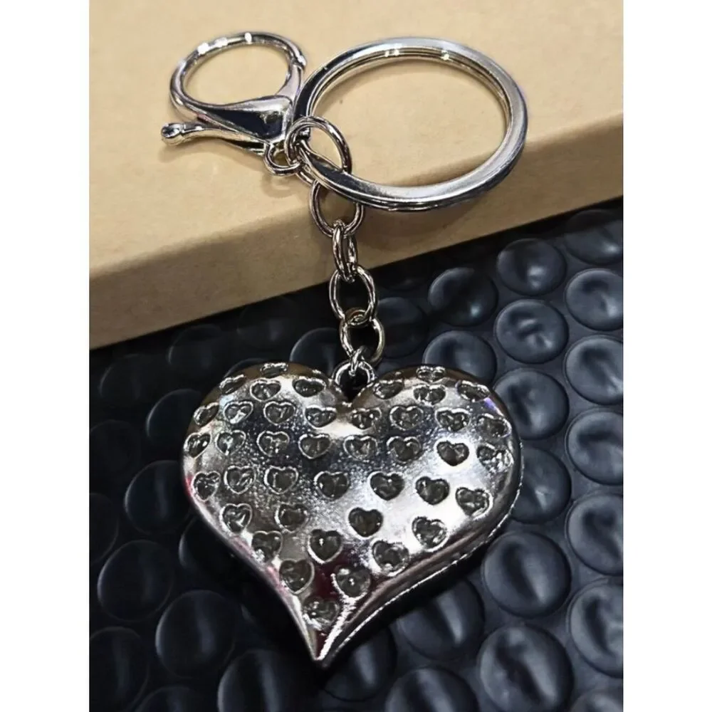 NWT Rhinestone Studded Double-Sided Heart Keychain Purse Backpack Fob